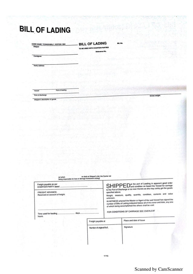 Specimen shippingdocument
