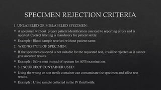 Comprehensive Specimen Acceptance and Rejection Criteria in Clinical ...