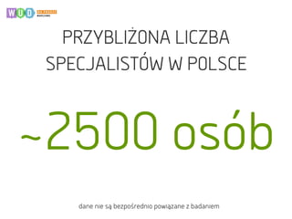 PRZYBLIŻONA LICZBA
SPECJALISTÓW W POLSCE
~2500 osób
dane nie sąbezpośrednio powiązane z badaniem
 