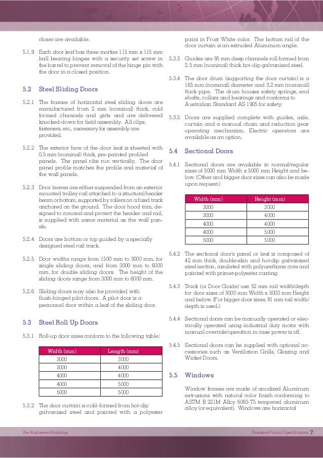Peb Standard Product Specifications