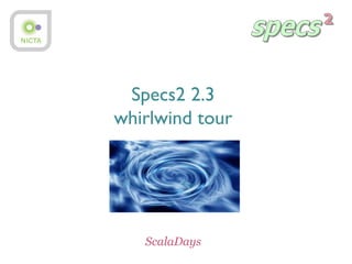 Specs2 2.3
whirlwind tour
ScalaDays
 