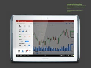 Interação Menu Gráfico
Este menu com a opção Gráfico e Mosaico só
aparece quando o usuário estiver na área de
Gráficos.
O mesmo acontece com as opções de
Cotações.
 