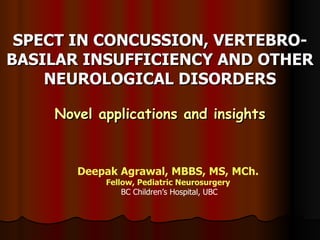 SPECT IN CONCUSSION, VERTEBRO-BASILAR INSUFFICIENCY AND OTHER NEUROLOGICAL DISORDERS Novel applications and insights ,[object Object],[object Object],[object Object]
