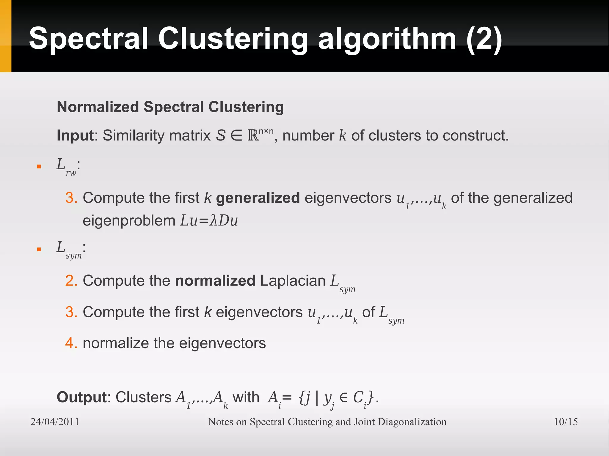 Notes on Spectral Clustering | PPT