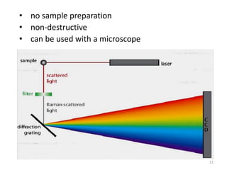 • no sample preparation
• non-destructive
• can be used with a microscope
33
 