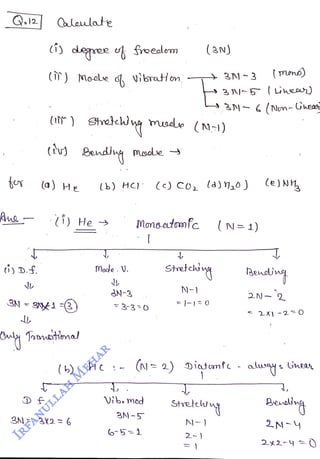 Q.2 Qlaulate
<br>
Aue
<br>
tur (a) He
<br>
i)D.f.
<br>
(im) Shreteng msde (N-1)
<br>
(iv) Bendig moce
<br>
3N gi 3)
<br>
(i) He Monoeutoonfc
<br>
Toaaitional
<br>
(b)
<br>
(b) H)
<br>
3N =
3X2= 6
<br>
Mode. V.
<br>
JN-3
<br>
=3-3
<br>
He!
<br>
Vibmod
<br>
BN-5
<br>
6-5-1
<br>
(3N)
<br>
(c) Co, lajns0) (e)NI
<br>
Shrddlig
<br>
(N= 2) Ditunf
<br>
|-)0
<br>
N-)
<br>
|N=1)
<br>
Shrelelng
<br>
2-)
<br>
(mon)
<br>
aly
<br>
,
<br>
2N-4
<br>
 