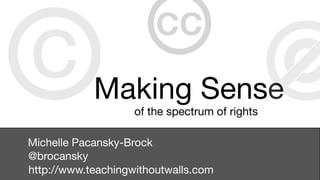 c           Making Sense
                        cc
                    of the spectrum of rights

Michelle Pacansky-Brock
@brocansky
http://www.teachingwithoutwalls.com
 
