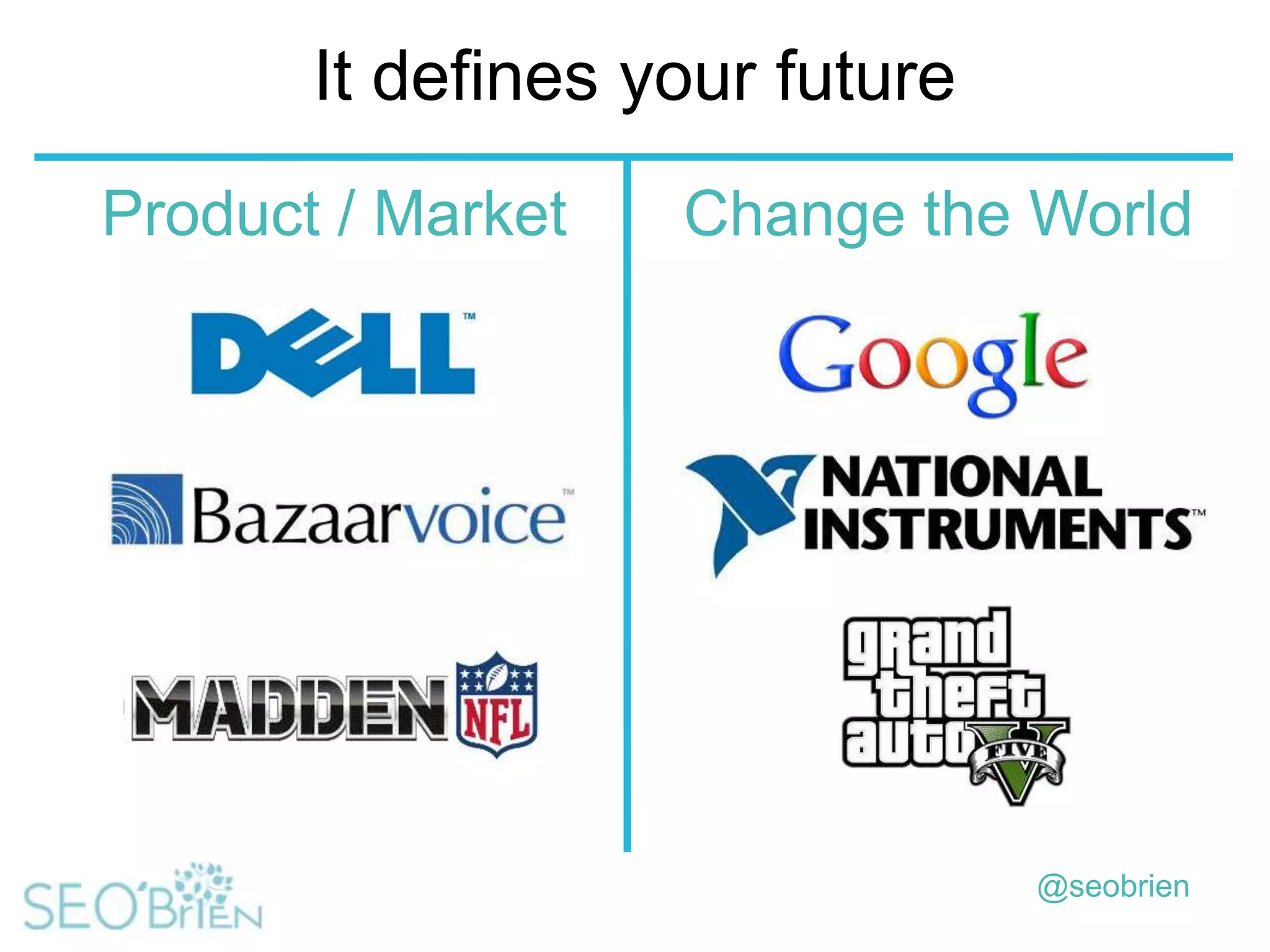 It defines your future
Product / Market

Change the World

@seobrien

 