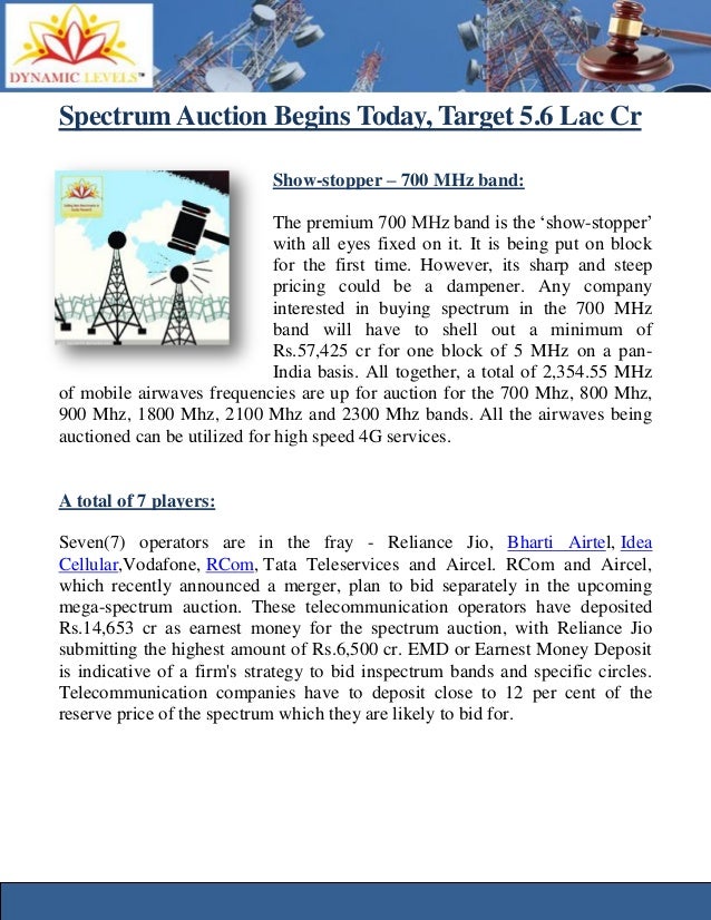 Spectrum Auction Begins Today, Target 5.6 Lac Cr