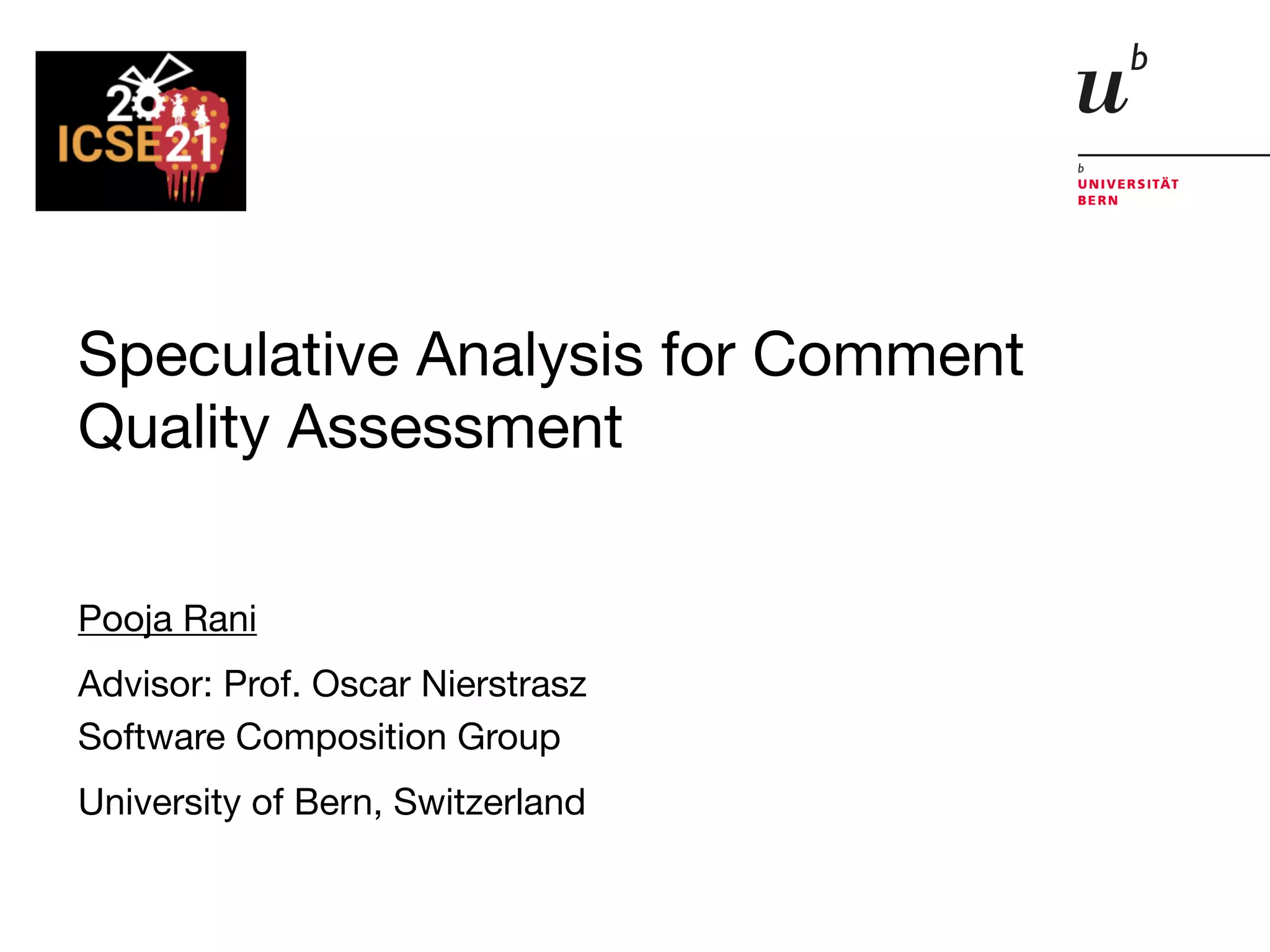 Speculative analysis for comment quality assessment PPT