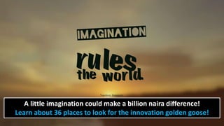 A little imagination could make a billion naira difference!
Learn about 36 places to look for the innovation golden goose!
 