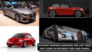 EFFICIENT BUSINESS MACHINES ARE LIKE THESE
THEY COME IN DIFFERENT SIZES AND SHAPES