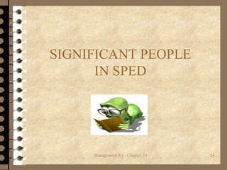 SIGNIFICANT PEOPLE
IN SPED
Management 8/e - Chapter 10 54
 