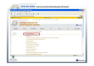Sistema Público de Escrituração Digital
SITE DO SPED: www.receita.fazenda.gov.br/sped
 
