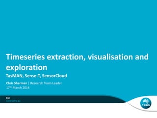 Timeseries extraction, visualisation and
exploration
TasMAN, Sense-T, SensorCloud
CCI
Chris Sharman | Research Team Leader
17th March 2014
 