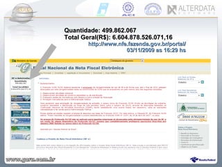 Quantidade: 499.862.067  Total Geral(R$): 6.604.878.526.071,16 http://www.nfe.fazenda.gov.br/portal/ 03/11/2009 as 16:29 hs 