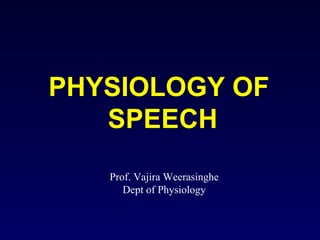 PHYSIOLOGY OF  SPEECH Prof. Vajira Weerasinghe Dept of Physiology 