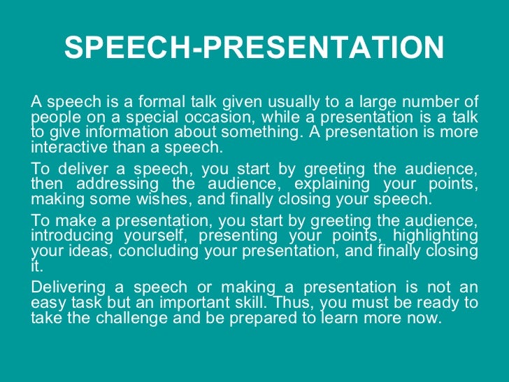 definition of a presentation speech