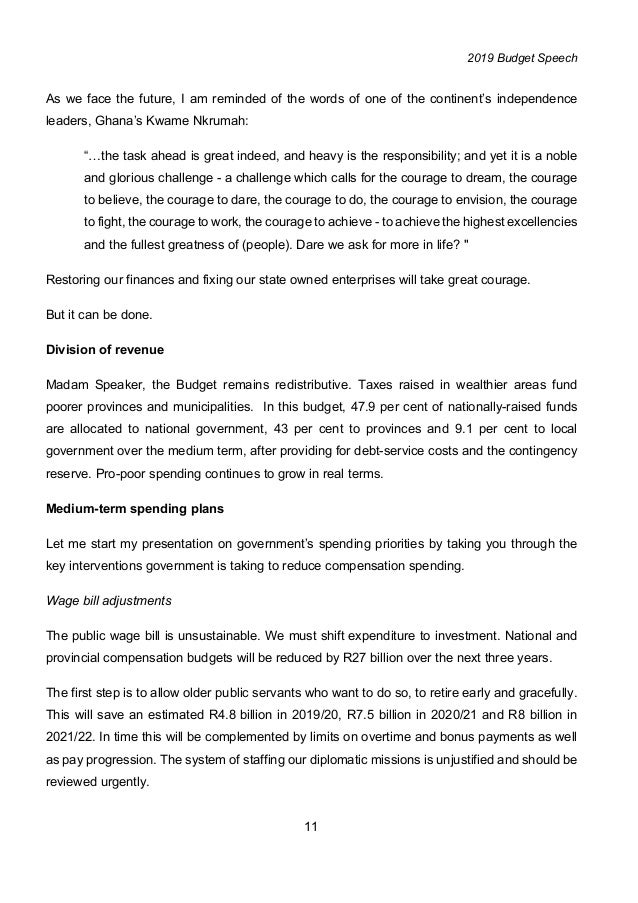 South Africa S 2019 Budget Speech South Africa S 2019 Budget Speech