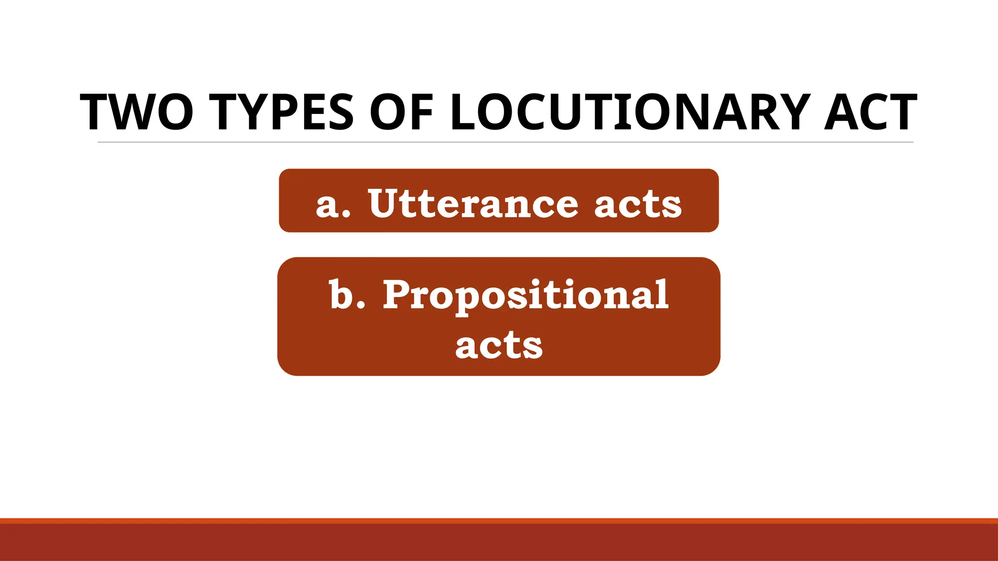 TWO TYPES OF LOCUTIONARY ACT
a. Utterance acts
b. Propositional
acts
 