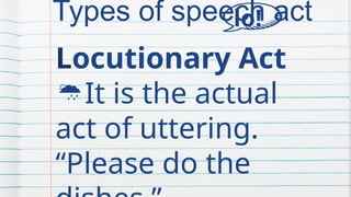 Oral communication speech acts about locutionary act, illocutionary act ...