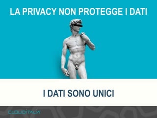 LA PRIVACY NON PROTEGGE I DATI 
I DATI SONO UNICI 
 
