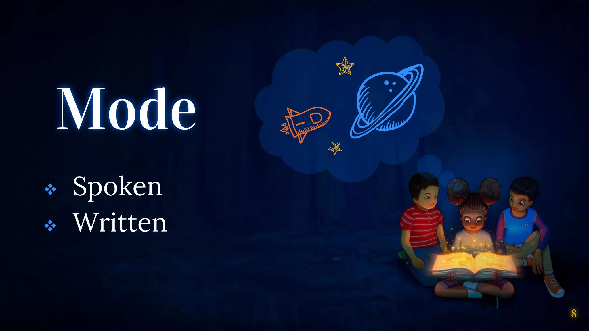 Mode
❖ Spoken
❖ Written
8
 