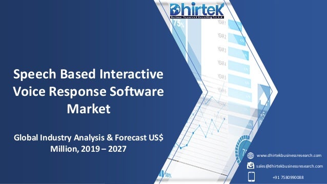 www.dhirtekbusinessresearch.com
sales@dhirtekbusinessresearch.com
+91 7580990088
Speech Based Interactive
Voice Response Software
Market
Global Industry Analysis & Forecast US$
Million, 2019 – 2027
 