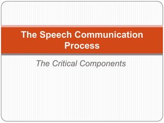 The Speech Communication
         Process
  The Critical Components
 