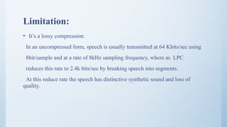 SPEECH COMPRESSION using Linear predictive coding (LPC) | PPTX