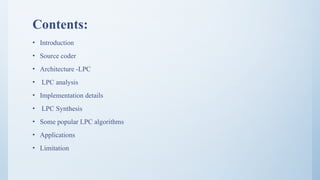 SPEECH COMPRESSION using Linear predictive coding (LPC) | PPTX