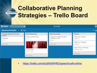 Collaborative Planning 
Strategies – Trello Board 
• https://trello.com/b/qWidWHfG/speechcraft-online 
 