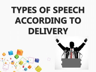 TYPES OF SPEECH
ACCORDING TO
DELIVERY
 
