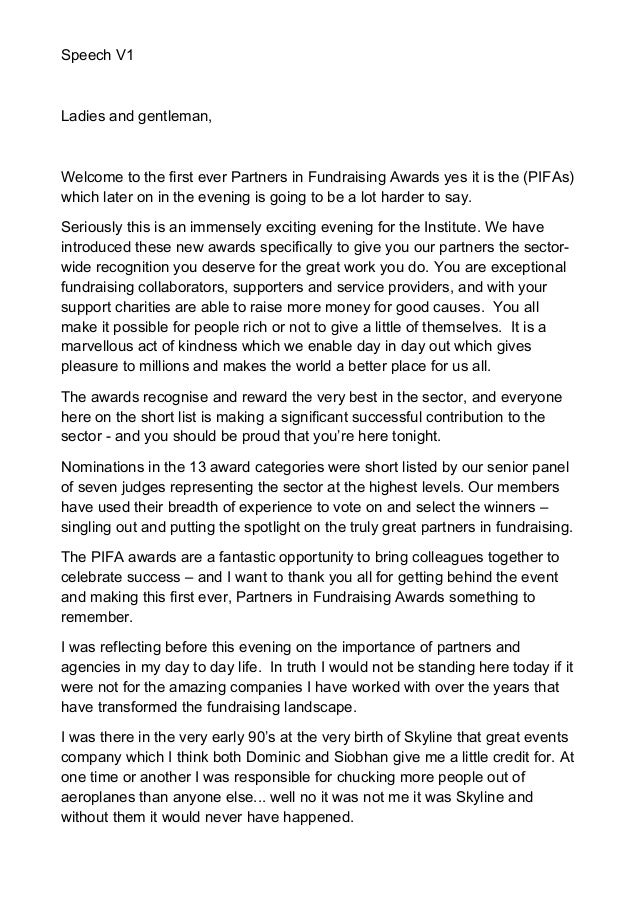 Speech for pifa awards 2013 Speech for pifa awards 2013