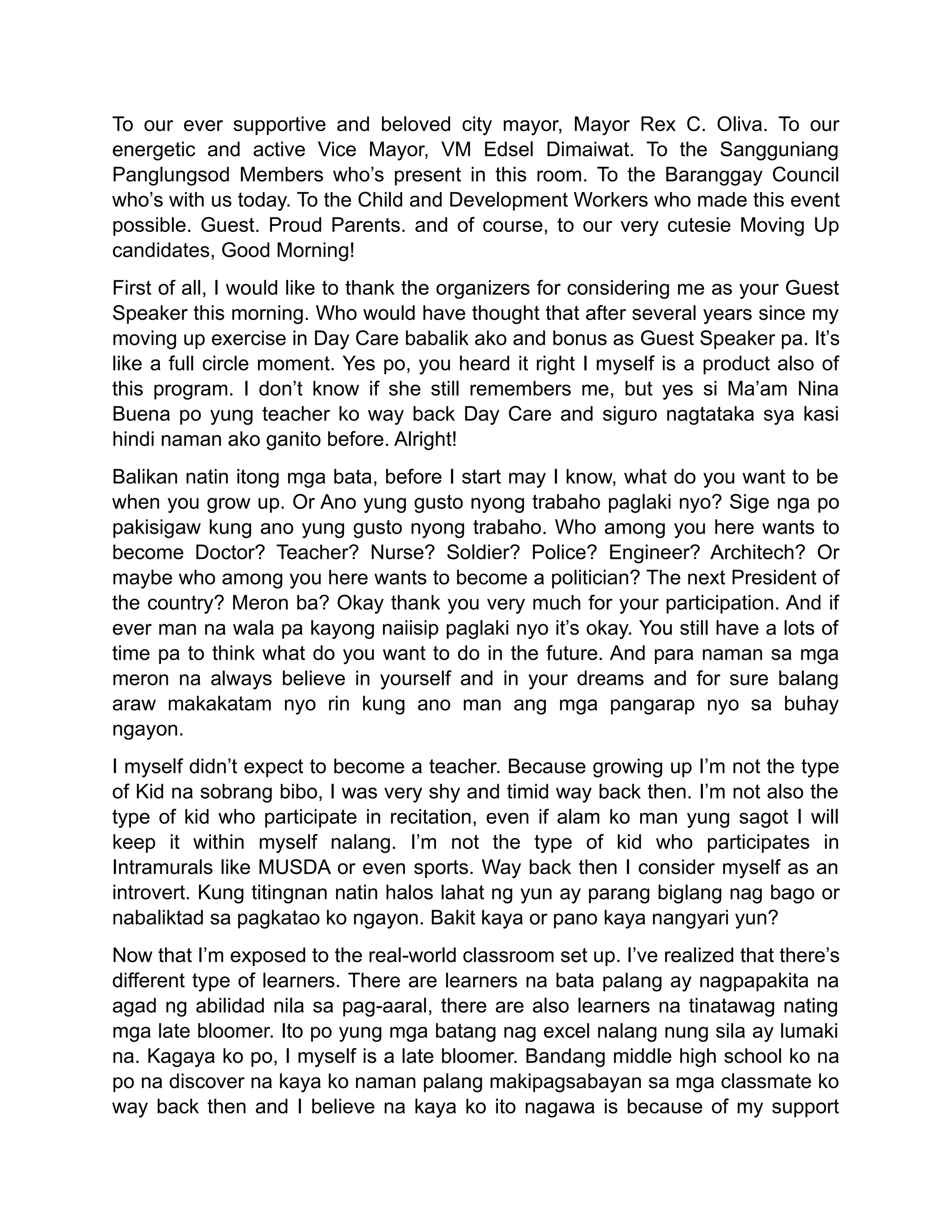 speech for moving up ceremony kinder graduation | DOCX