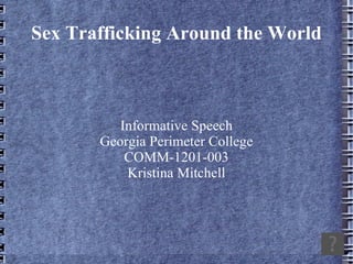 Sex Trafficking Around the World Informative Speech Georgia Perimeter College COMM-1201-003 Kristina Mitchell 