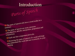 Introduction Parts of Speech ,[object Object],[object Object],[object Object],[object Object]