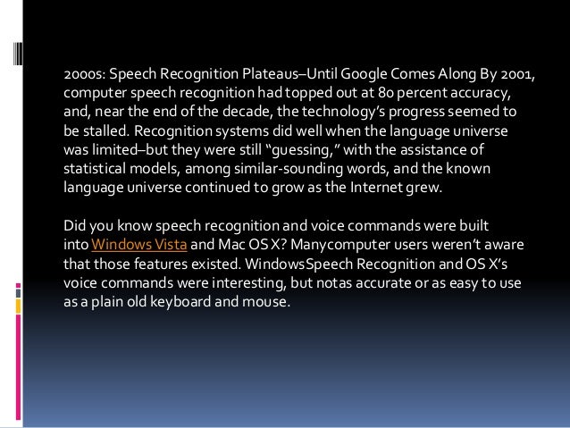 Speach Reconition And Vista Speach Reconition And Vista