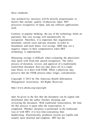 Speech Recognition in the Electronic Health Record (2013 u | DOCX