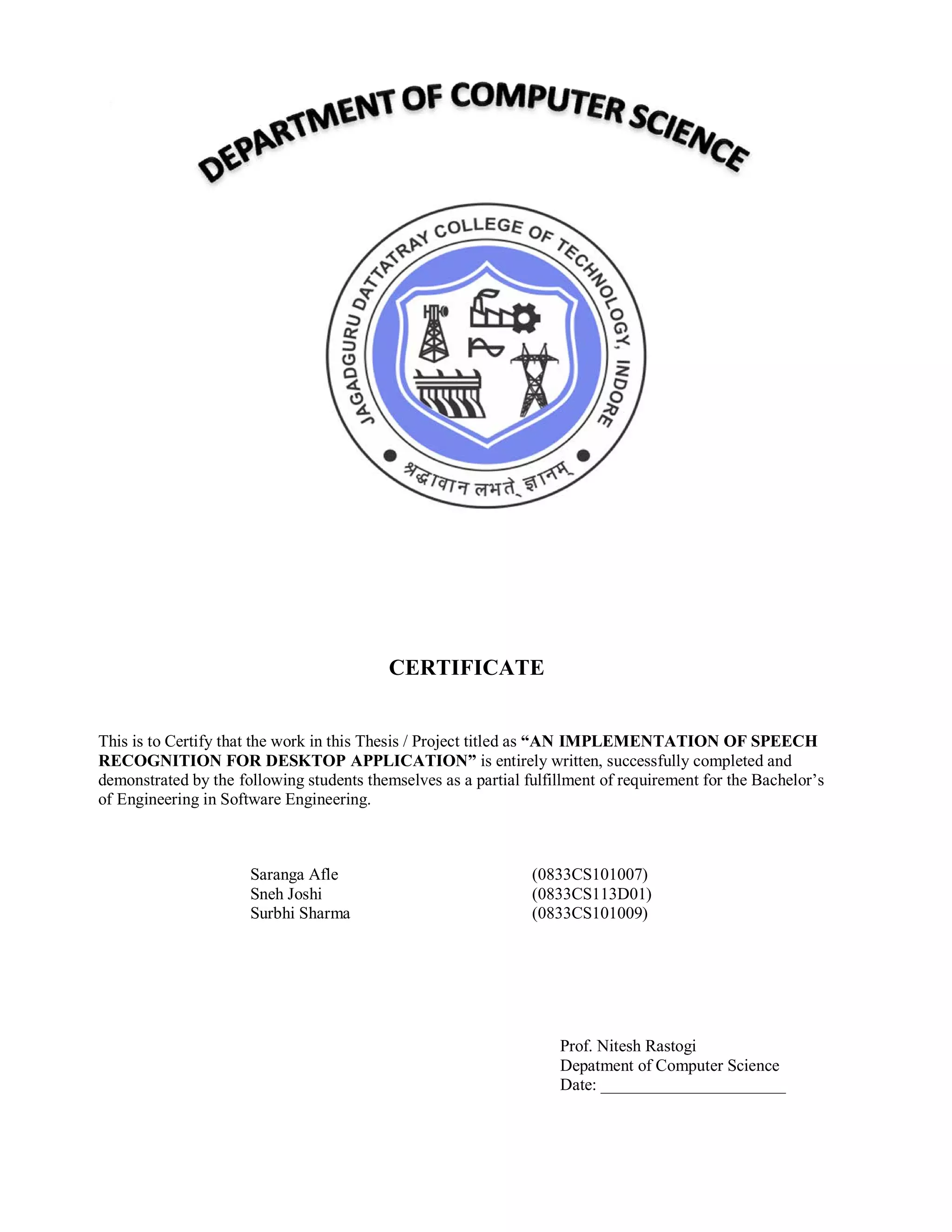 Speech recognition project report | PDF