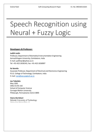 Speech recognition using neural + fuzzy logic | PDF