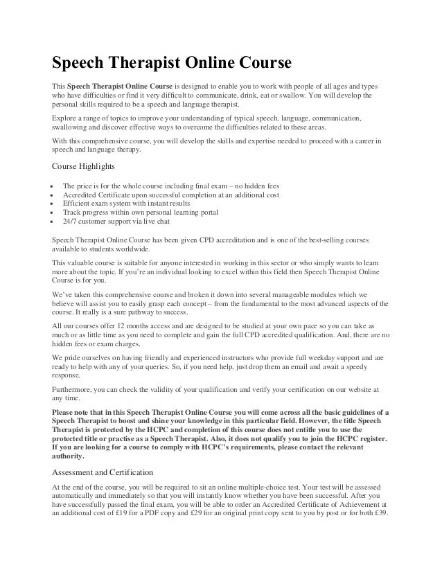 Speech therapist online course