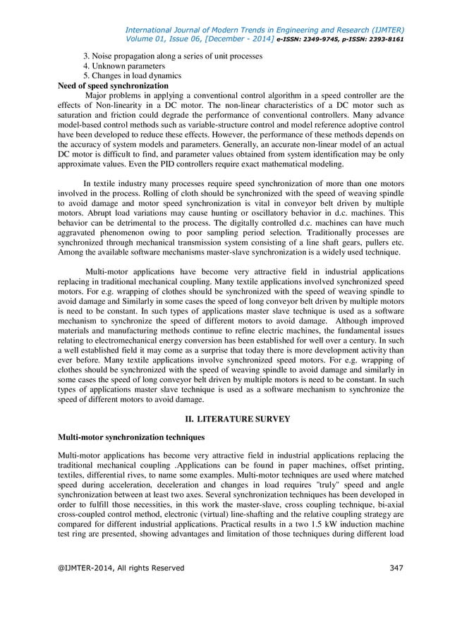 SPEED SYNCHRONIZATION OF MASTER –SLAVE D.C. MOTORS USING ...