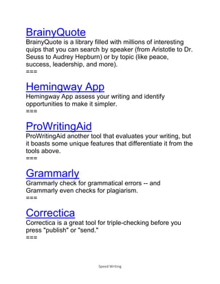 Speed Writing Structure Speed Writing Guide - How To Increase Speed Writing | PDF