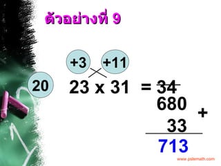 ตัวอย่างที่  9 23 x 31  = +3 +11 34 33 713 + 20 680 