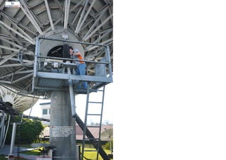 ■
222 TELE-audiovision International — The World‘s Largest Digital TV Trade Magazine — 09-10/2013 — www.TELE-audiovision.com
A Speedcast technician is
checking on the positioning
of the 9.0-meter dish that
is fixed on STARONE C1 at
65W. The smaller 7.3-meter
dish behind it is fixed on
STARONE C2 at 70W
 