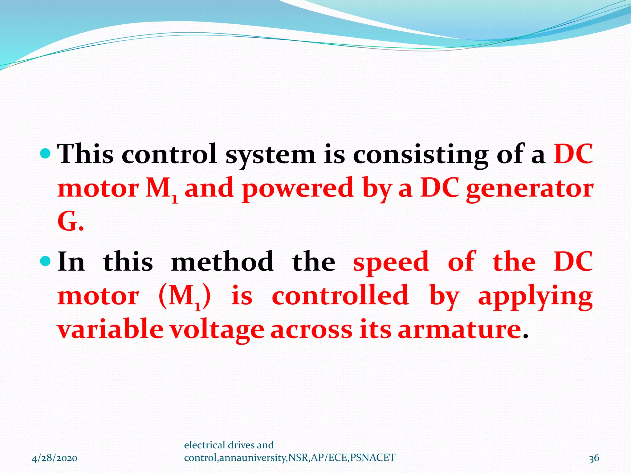 Speed control of dc motor conventional methods and solid state control ...