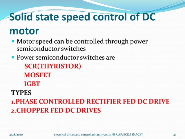 Speed control of dc motor conventional methods and solid state control ...