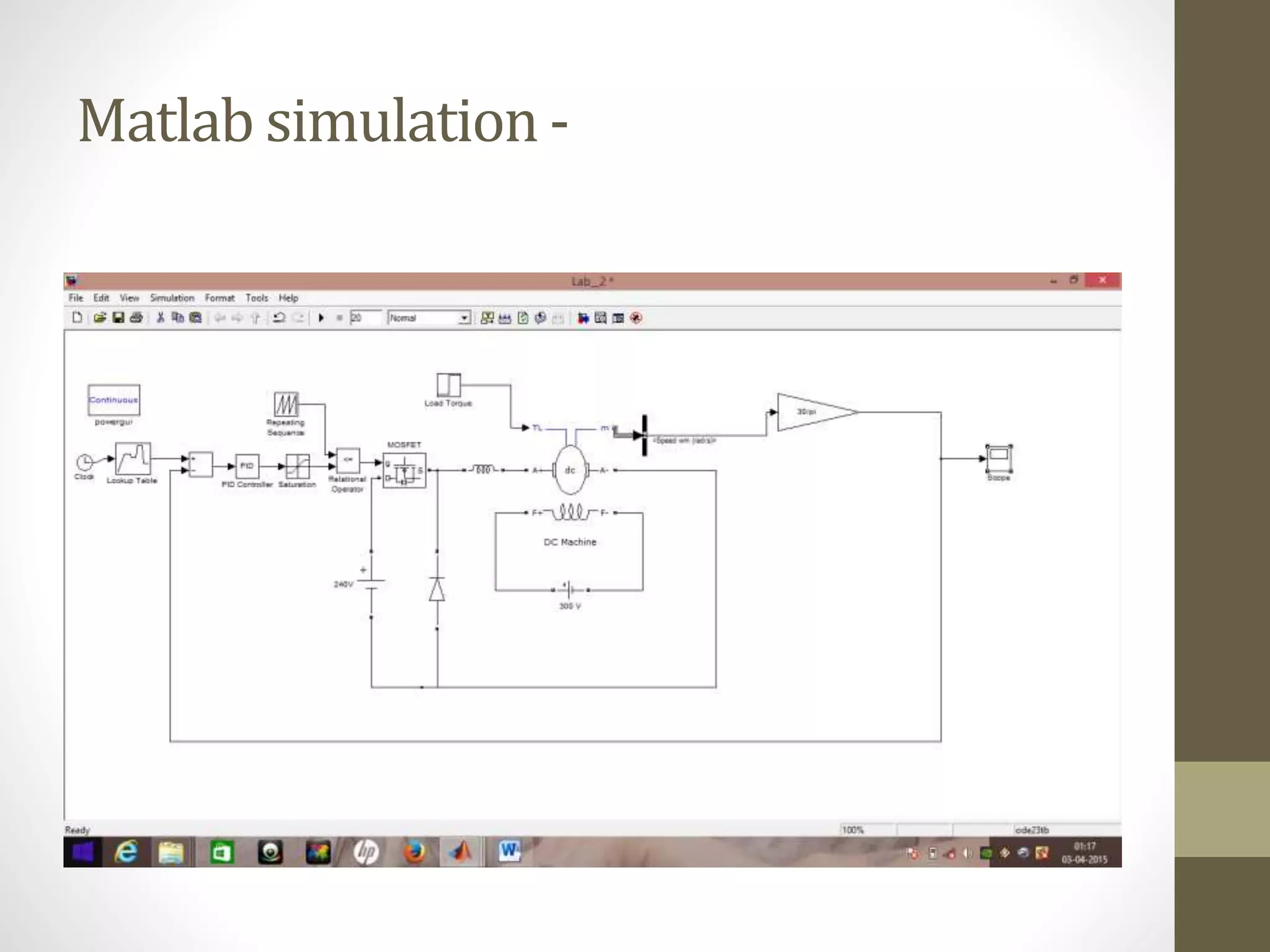 Speed control of dc motor using matlab | PPTX
