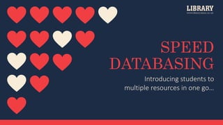 SPEED
DATABASING
Introducing students to
multiple resources in one go…
 
